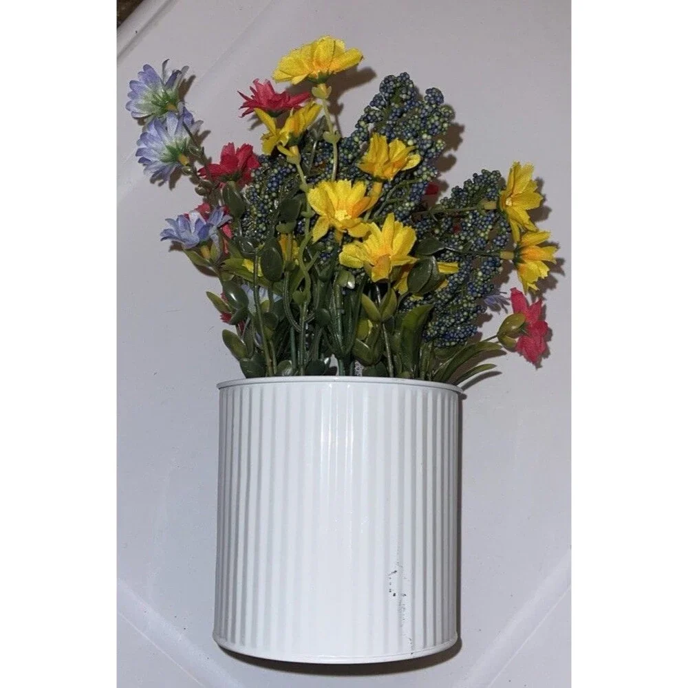 NWT Ashland Faux Wildflowers Arrangement In White Pot Vase 10 in x 5 in
